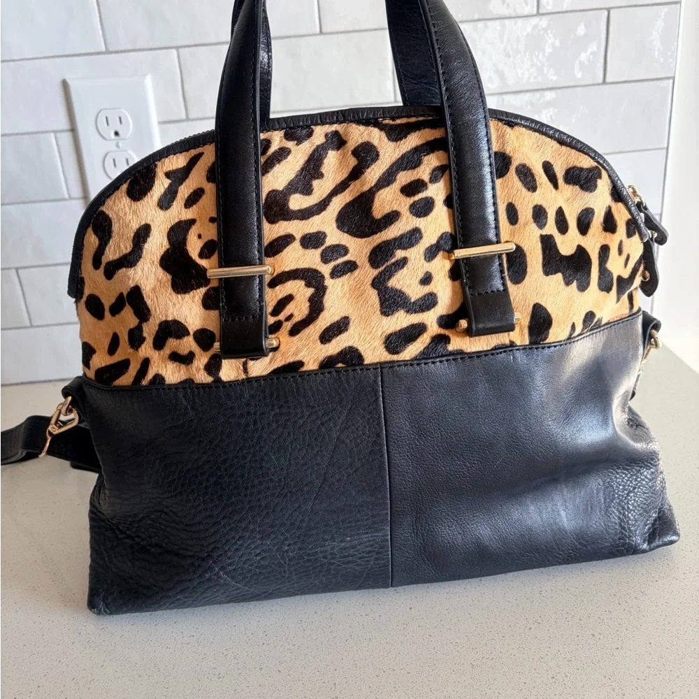 Aqua Madonna Large Cowhide w/ Fur Animal Print Shoulder Tote Bag - Picture 5 of 10
